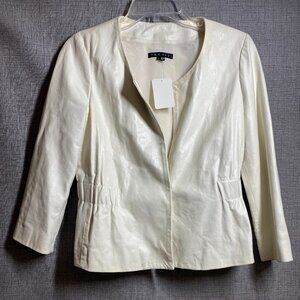 Theory white leather jacket stylish